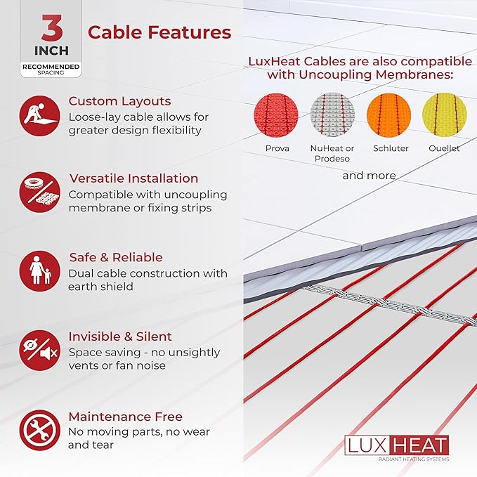LuxHeat 40sqft Floor Heating Cable Kit - 240v Electric Heating Floor System - - Image 4