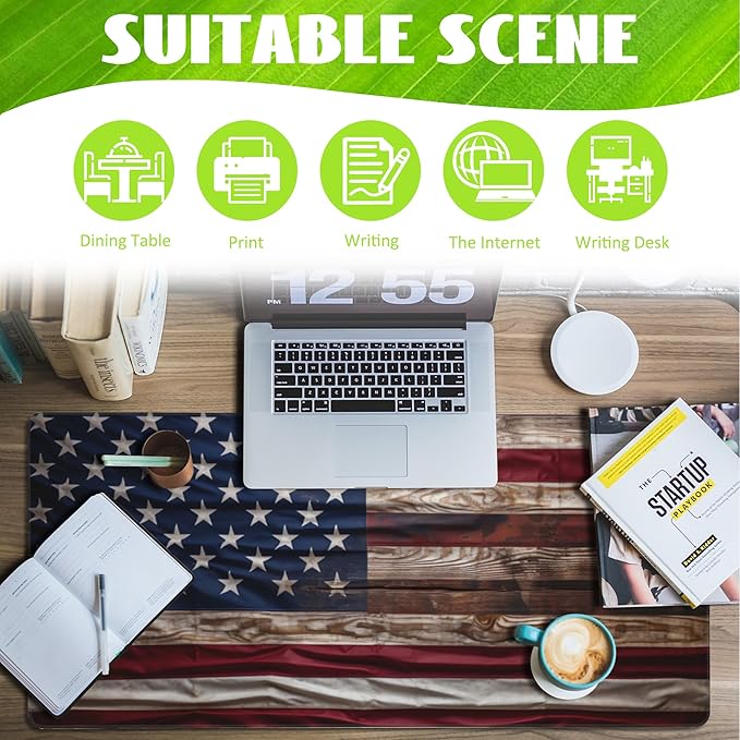 Eflxamz Large Gaming Mouse Pad for Desk, Wooden American Flag Desk Mat - Image 3