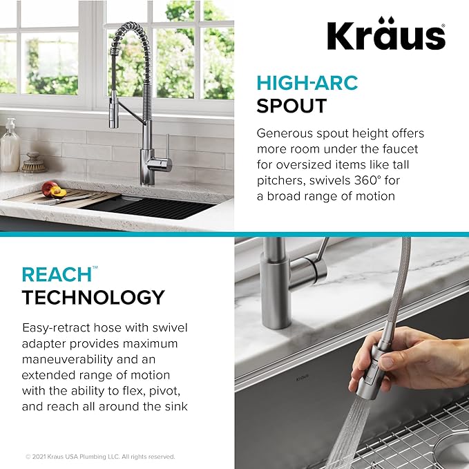 KRAUS Oletto Commercial Style Single Handle Pull Down Kitchen Faucet - Image 8