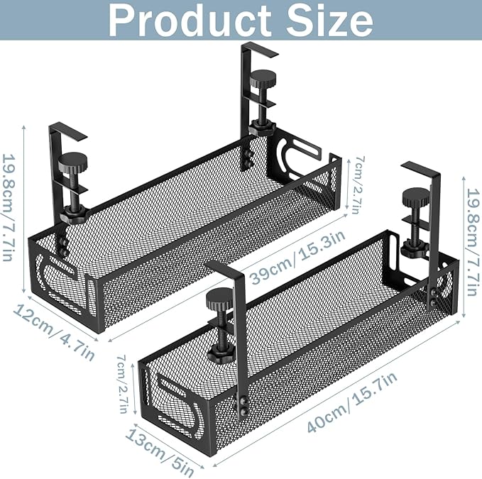 Cable Management, 2 Pack Cable Management Under Desk No Drill, Metal Cord - Image 2