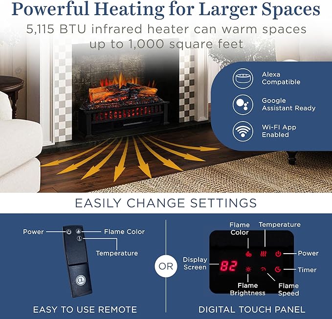 Country Living Electric Fireplace Logs, 27” LED Electric Fireplace Inserts - Image 8