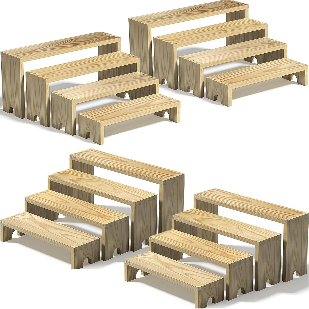 4 Set Large Wooden Tiered Riser Display Stands