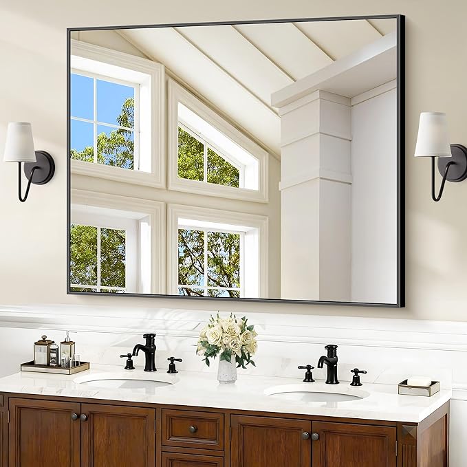 40x48inch Black Bathroom Mirror, Large Rectangular Wall Mirrors by Welcometocofeny