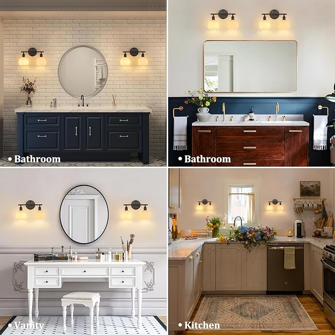 Shenmoyl Bathroom Light Fixtures, 2-Light Black Vanity Wall Light Over Mirror - Image 3