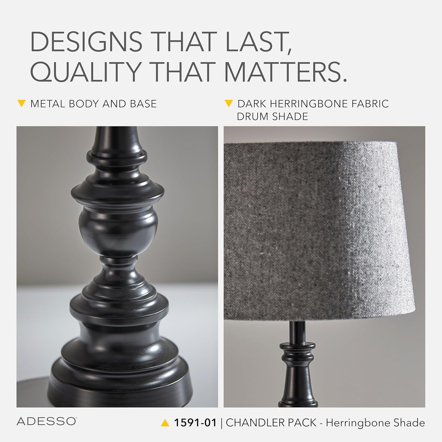Adesso 3-Piece Lamp Set, Bronze & Dark Herringbone, Table and Floor