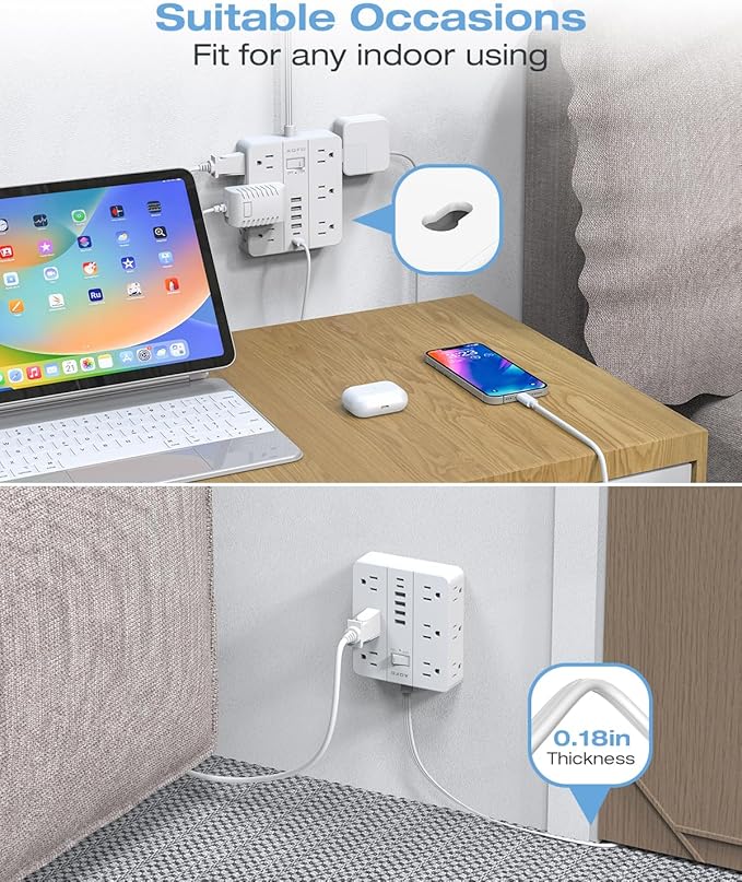 AOFO 20FT Surge Protector Power Strip, 12 AC Outlets - Image 4