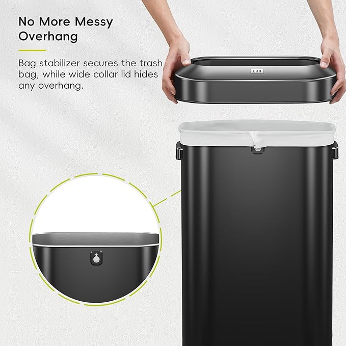 EKO Urban 24 Gallon/90 Liter Open Top Stainless Steel Slim Commercial Trash Can - Image 6
