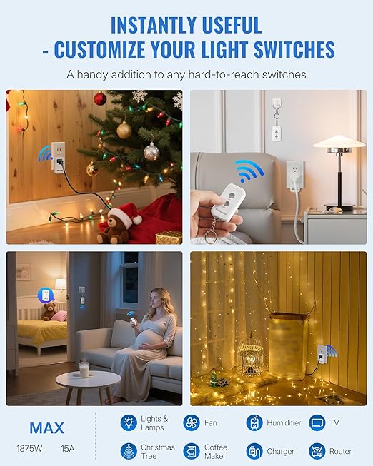 Remote Control Outlet Plug, WILAWELS Wireless Light Switch, On Off Remote - Image 8