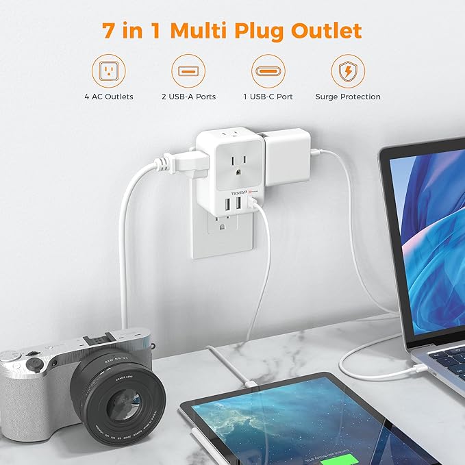 Surge Protector Wall Outlet Extender, TESSAN Multi Plug Outlet Splitter - Image 2