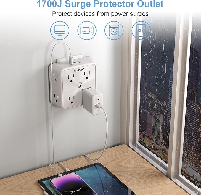 Surge Protector 8 Outlet Extender, TESSAN Multi Outlet Splitter - Image 3