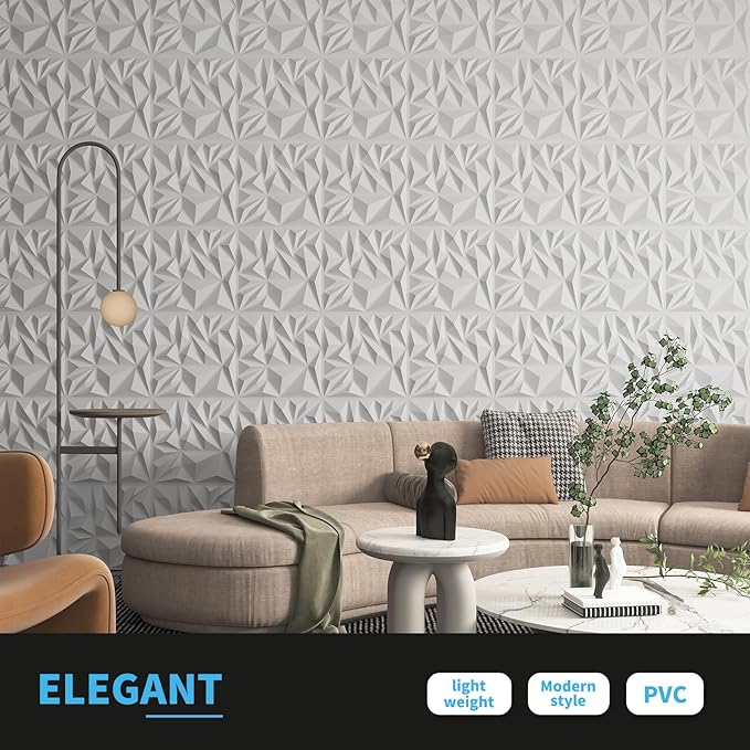 Art3d 33-Pack 3D Wall Panels for Interior Wall Decor, Modern Diamond Textured - Image 3