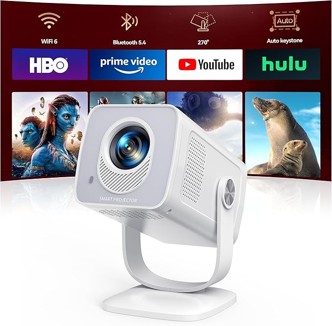 Mini Projector with WiFi6 and Two-Way Bluetooth5.4, 4K Smart 1080P Portable by TOPTRO