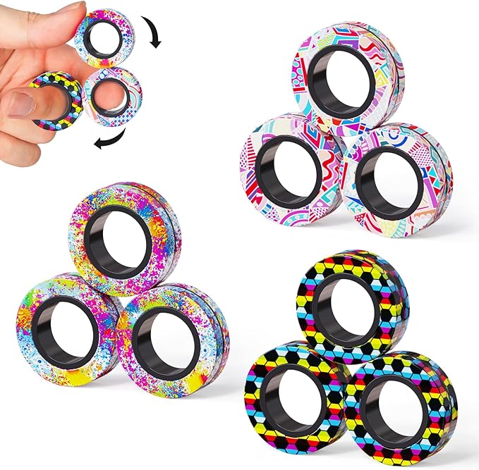 9Pcs Magnetic Rings Fidget Toys Adult Set, Idea ADHD Fidget Stress Toy Pack by FINGERROCK