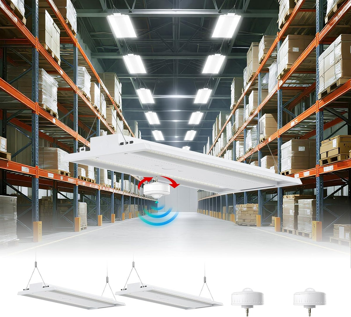 2 Pack 400W LED Linear High Bay Light 4FT, Adjustable 400W/320W/240W/100W