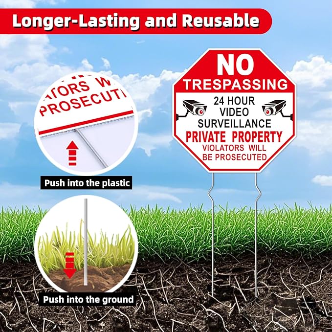 NO Trespassing Signs Private Property Video Surveillance Sign, Large 4-Pack - Image 6