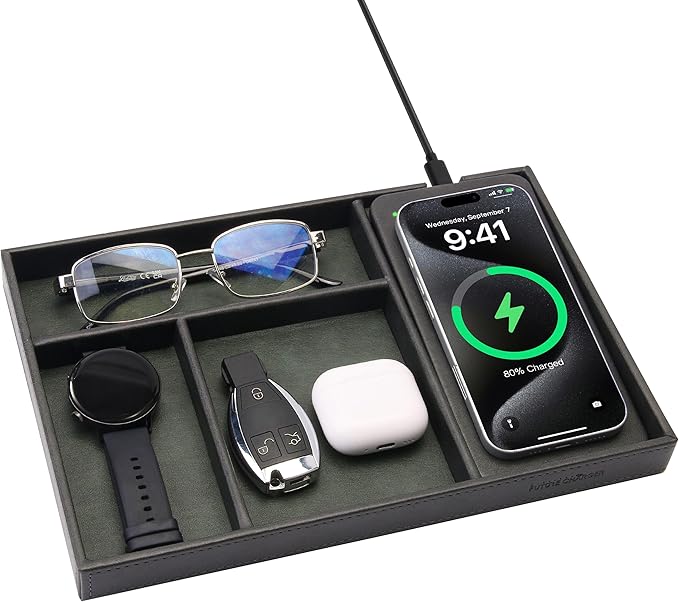Valet Tray, Built in Wireless Charging Pad, Nightstand Organizer, Two-Toned by wirelessfuturecharger