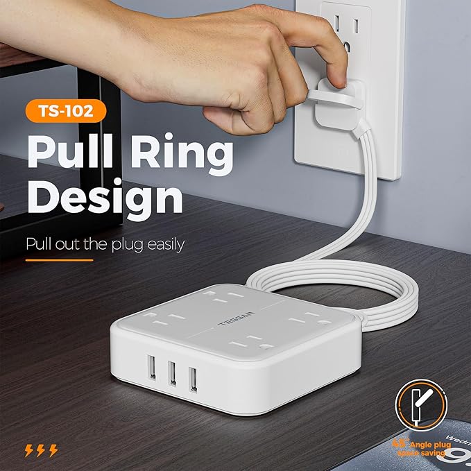 Flat Plug Surge Protector Power Strip, TESSAN 5 ft Extension Cord - Image 7