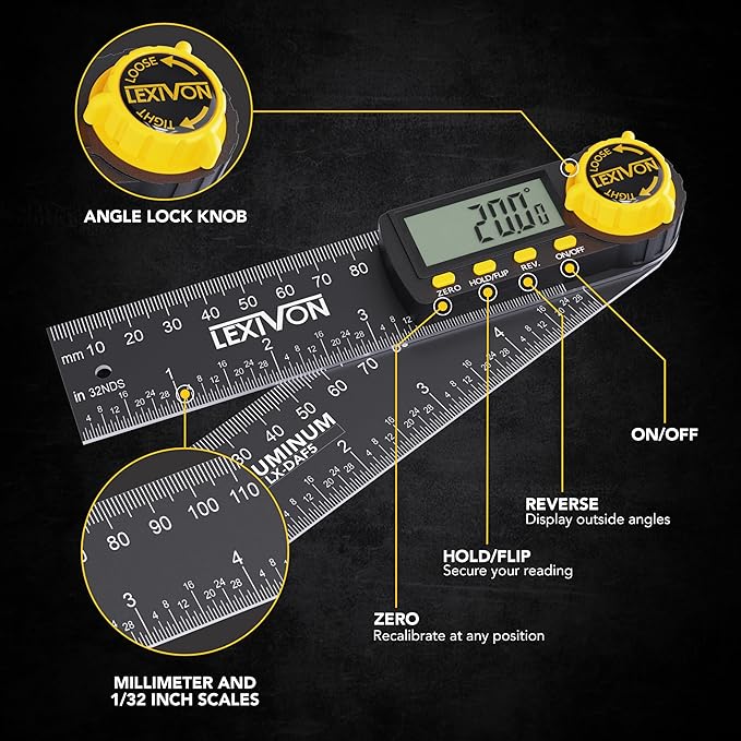 LEXIVON Aluminum Digital Angle Finder Gauge, 5-inch/130mm Multi-Purpose - Image 4