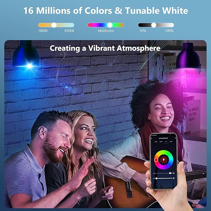 OHLUX Smart Light Bulbs 8Pack, WiFi & Bluetooth, RGB Color Changing, 100W - Image 2
