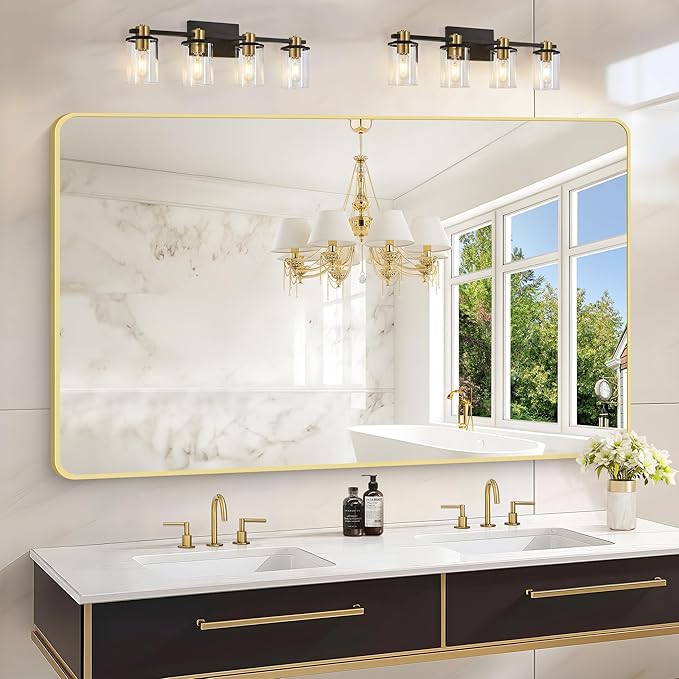 55"x36" Gold Bathroom Mirror, Large Rectangle Mirror, Rectangular Wall Mirror by WelcometoCIVENO