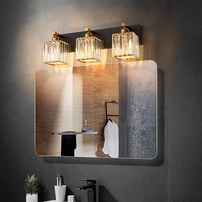 FDPBY Modern Bathroom Vanity Light 3-Lights Black Gold Crystal Bathroom Wall - Image 3