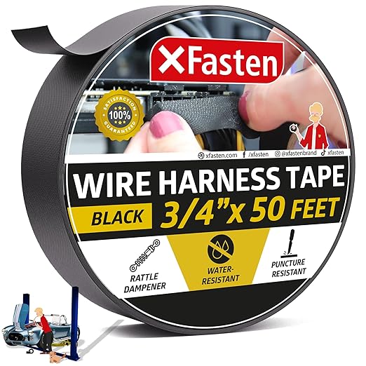 XFasten Wire Harness Tape, 3/4-Inch x 50-Foot, High Temp Wiring Loom Harness by XFasten