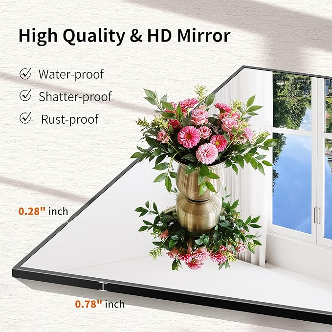 Black Bathroom Mirror for Wall, 39x39 Inch Rectangle Mirror - Image 5