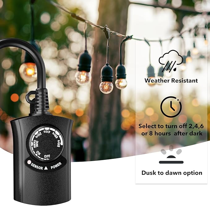 HBN Outdoor Light Timer Waterproof, Weatherproof Photocell Dusk to Dawn Light - Image 3