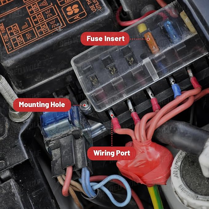 RED WOLF 6 Way Fuse Block Blade Fuse Box - Image 2