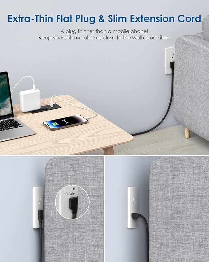 30W USB C Recessed Power Strip, Flat Plug Power Strip, 2 Outlets 4 USB Ports - Image 4