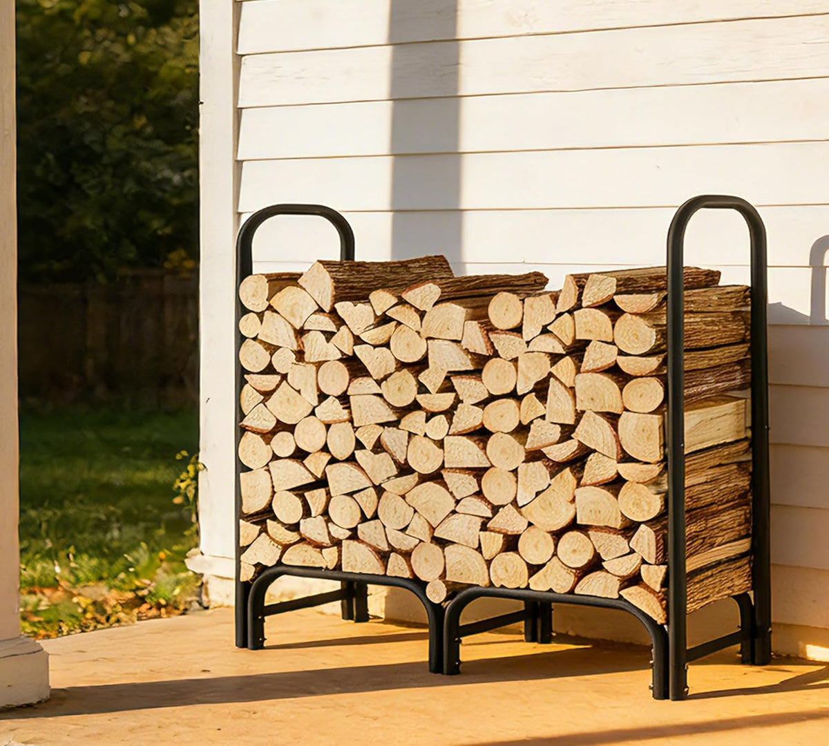 4ft firewood rack heavy duty indoor outdoor firewood shown in use