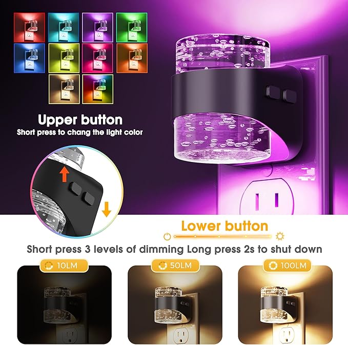 L LOHAS LED Night Light, RGB Bubble Night Lights Plug into Wall, 10-Color - Image 2