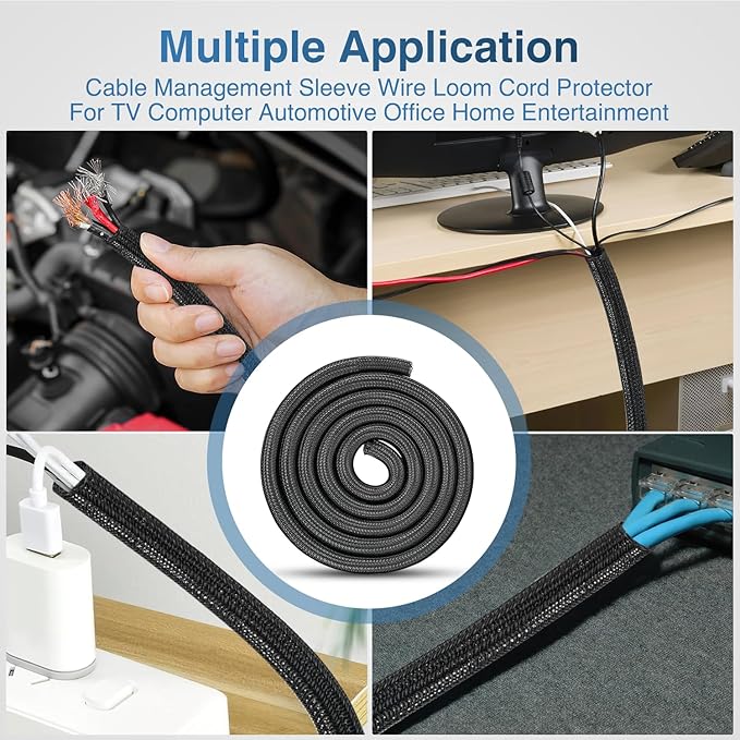 Nilight Cable Sleeve, 10ft-1/2inch Cord Management Sleeves, Braided Sleeving - Image 6
