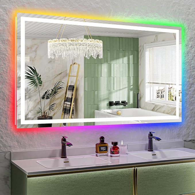 YEELAIT 68x40 Inch RGB LED Bathroom Mirror Front Light and RGB Backlit Lighted by YEELAIT