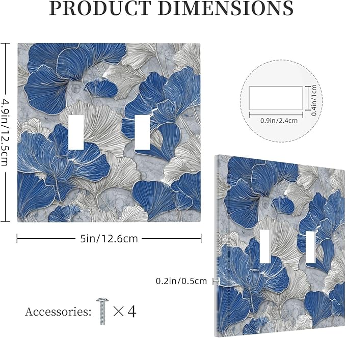 Bvtewkhz Abstract Blue Marble Plant Leaves 2 Gang Double Toggle Decorative - Image 4