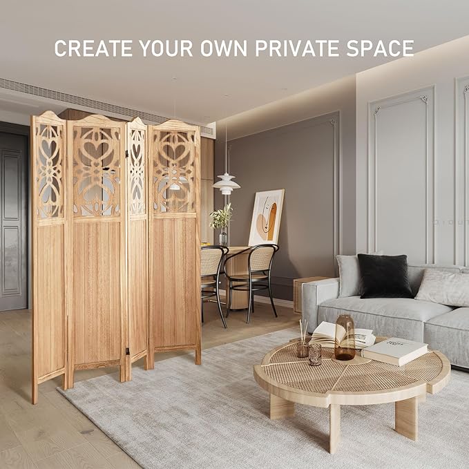 ALeesing 4 Panel Room Divider Fully Assembled, Carved Room Dividers and Folding - Image 9