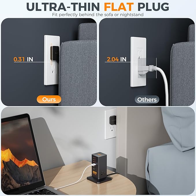 Charging Station PD 100W, TESSAN 9-in-1 USB C Power Strip - Image 4