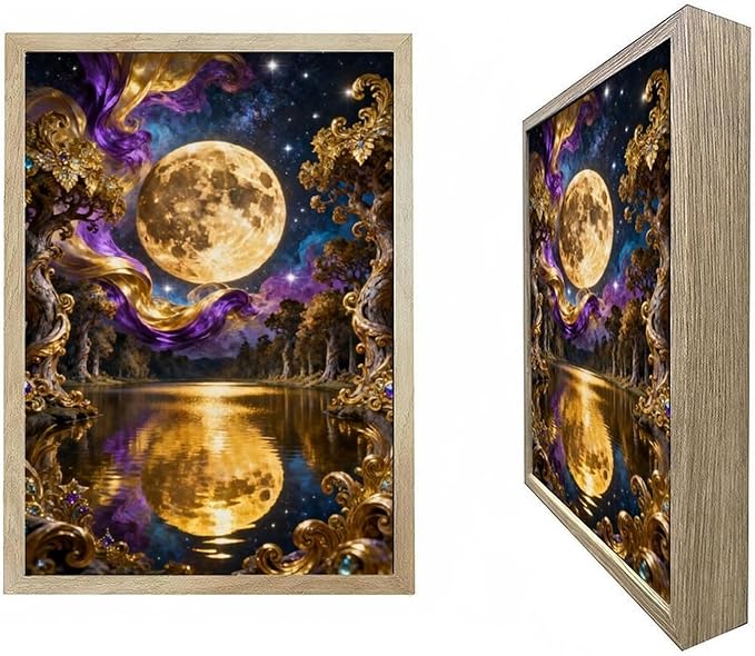 URVIP LED Glowing Photo Frame, 3D Starry-Sky Blue Moon Wall Art, 9x12 Inches by URVIP