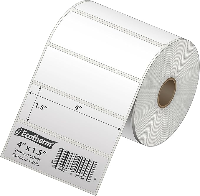 4" x 1.5" Thermal Labels | 4 Rolls | 3940 Labels | fits Zebra, Offnova Thermal - Image 2