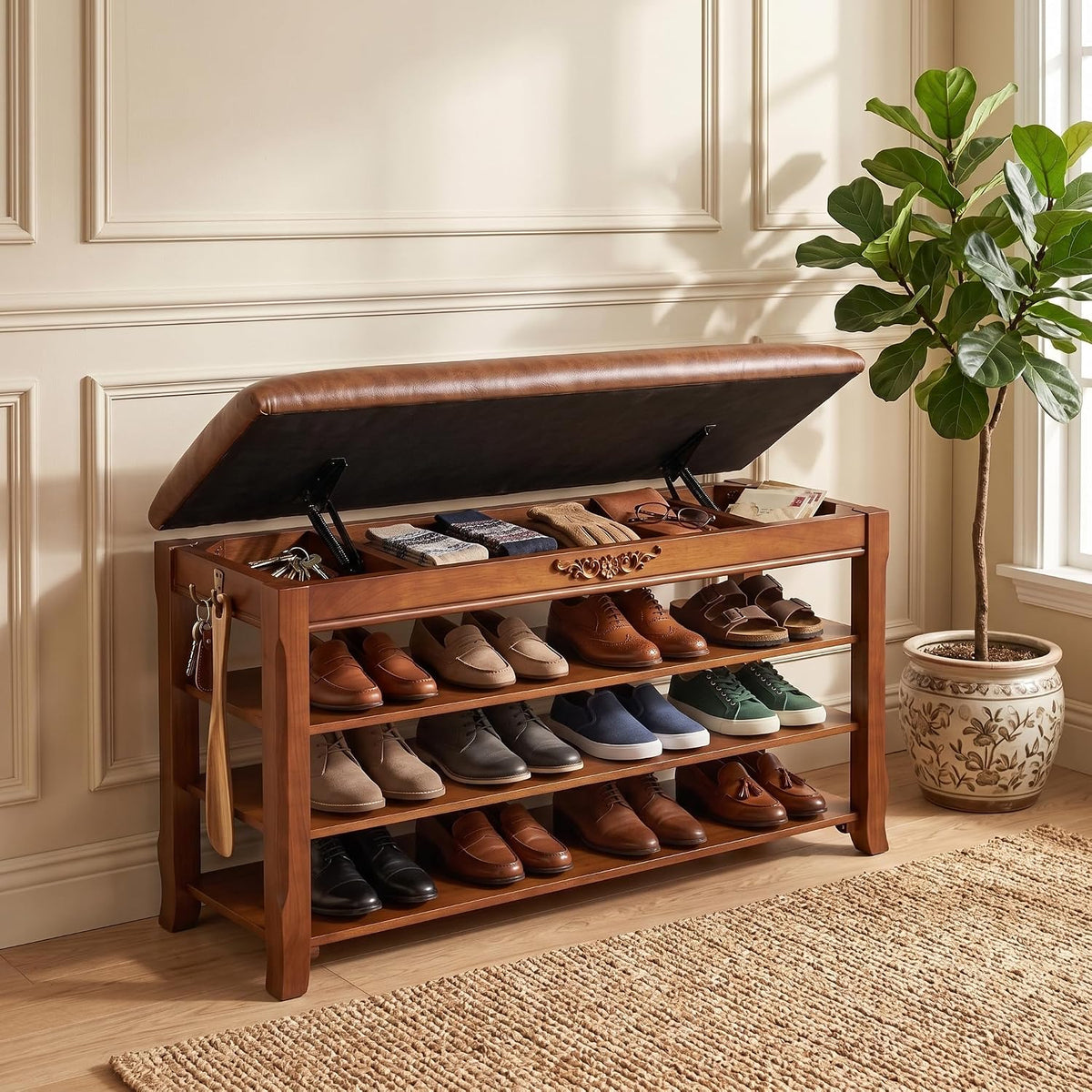 solid wood shoe rack bench entryway storage with, main product view