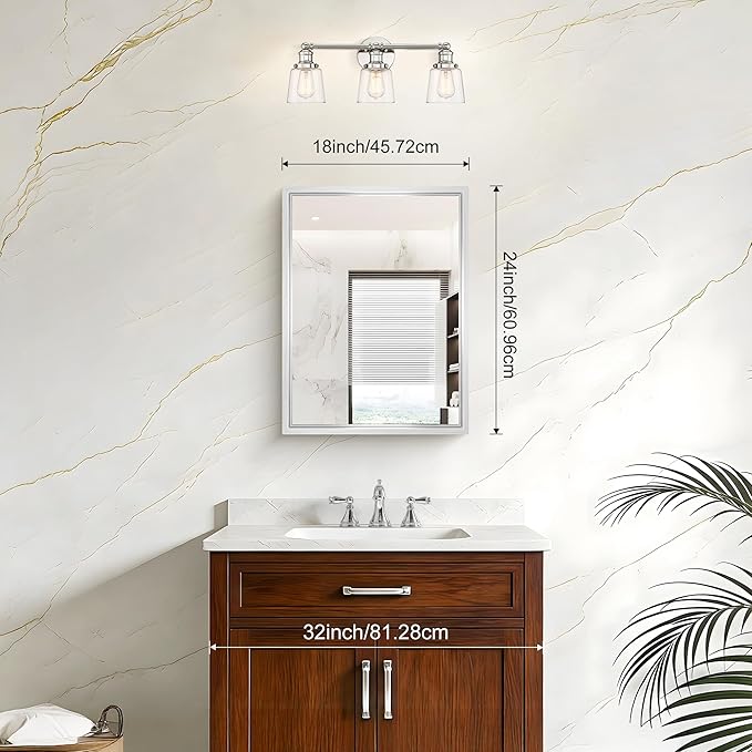 18x24 Silver Bathroom Mirror, Brushed Silver Rectangular Mirror - Image 2