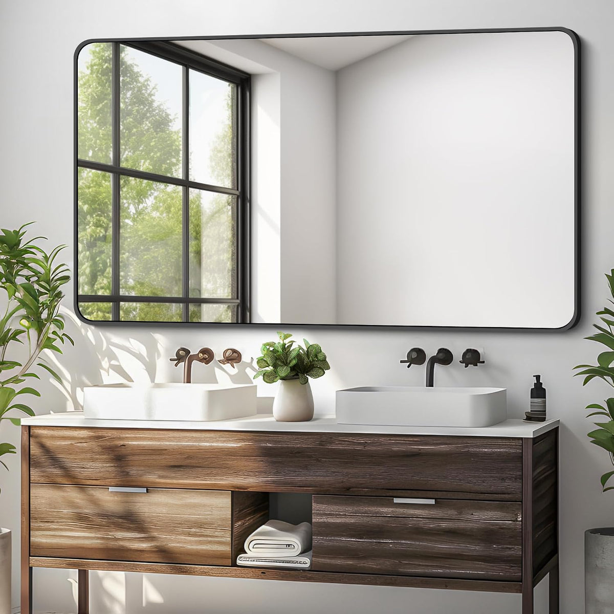 30 x 50 Inch Bathroom Mirror, Matte Black Wall Mirror