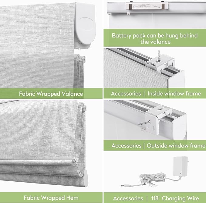 ZSTARR Smart Roman Shades Rechargeable Motorized Blinds - Image 5