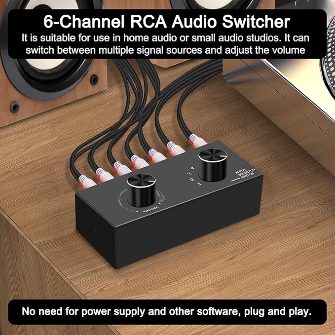 6-Way Audio Switcher, Right and Left Channel Stereo Audio Switcher, Plug & Play - Image 3