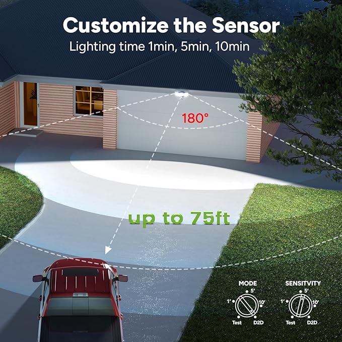 OREiN 10000LM Super Bright LED Flood Light Outdoor, Hardwired Motion Sensor - Image 5