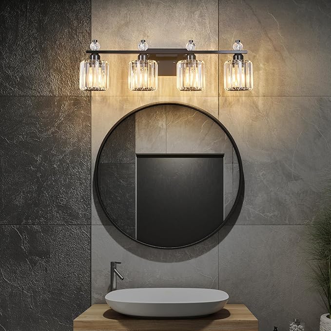 FDPBY Bathroom Vanity Lights 4-Light Plating Black Modern Crystal Vanity Light - Image 7