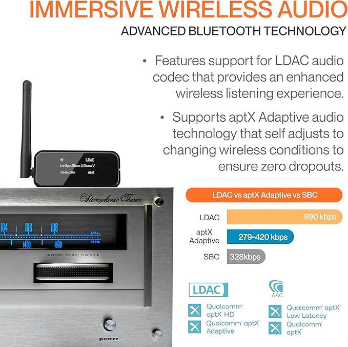 Auris Blume Pro HiFi Bluetooth 5.3 Music Receiver Long Range Bluetooth Adapter - Image 3