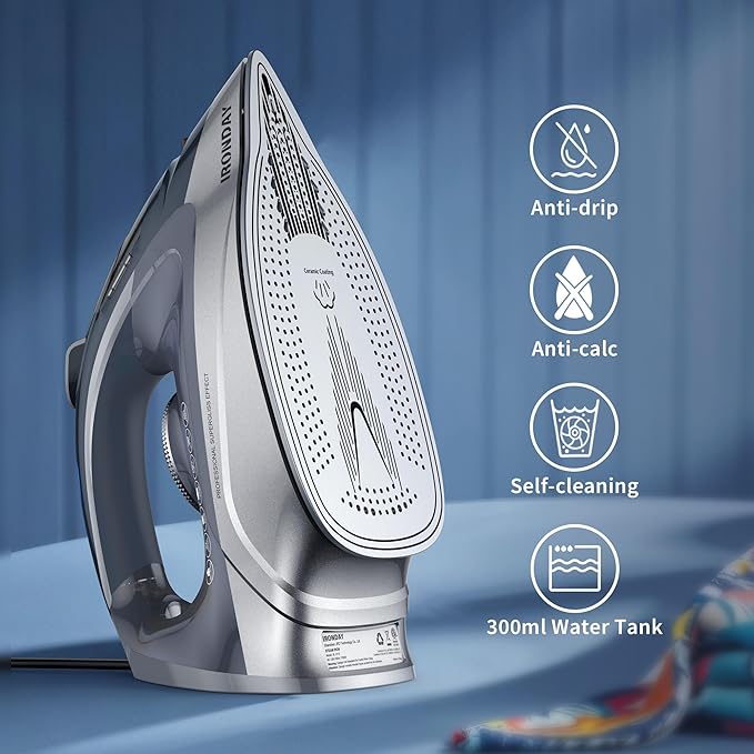IRONDAY Steam Iron for Clothes Rapid Heating, 1700W Iron Burst of Steam - Image 4