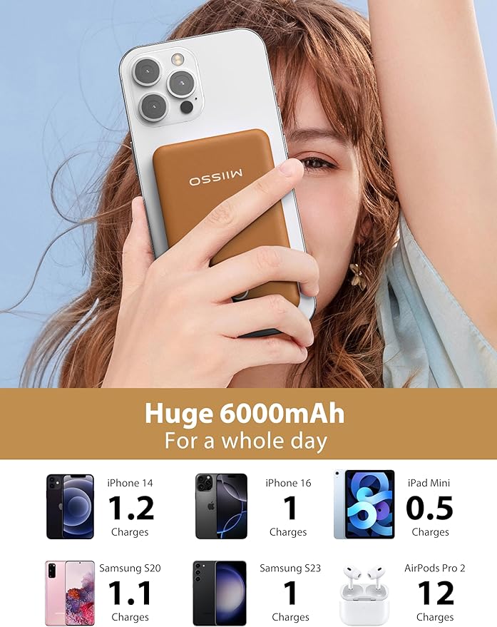 miisso 6000mah Ultra Slim Built in Cables Power Bank, Card Size Built in USB C - Image 3