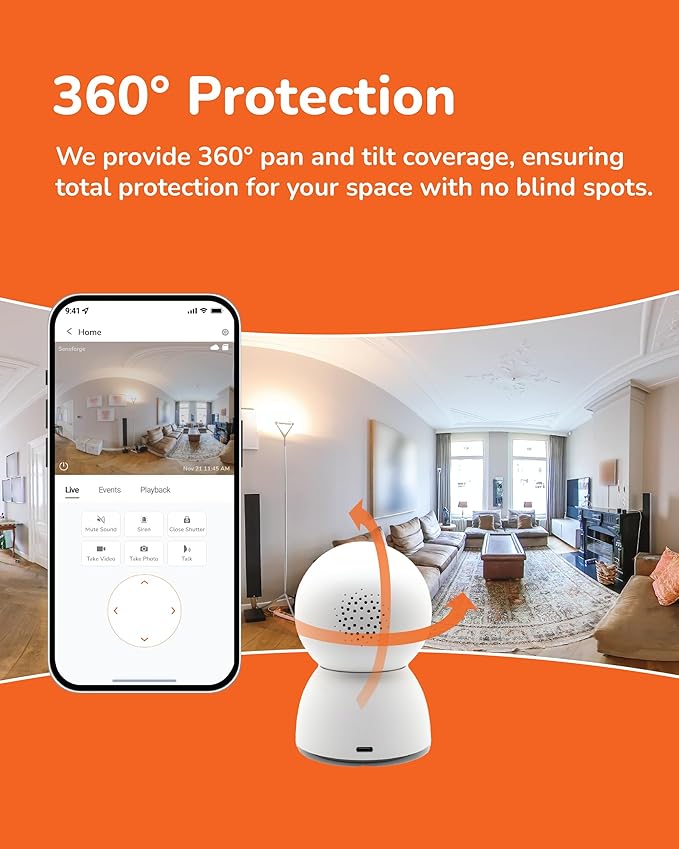 Sensforge 2.5K Indoor Pan-Tilt Dome Security Camera, AI Human & Pet Detection - Image 4